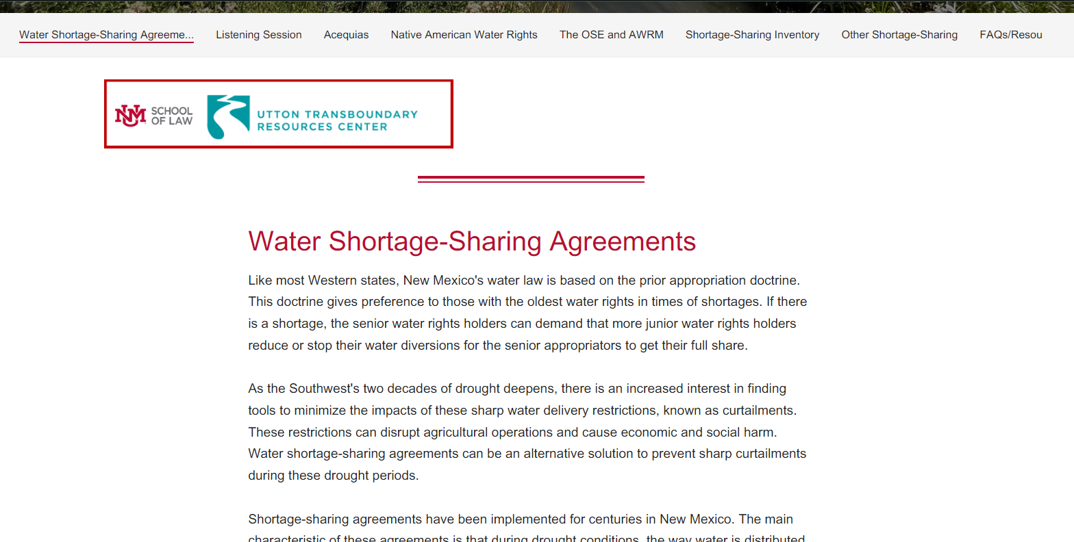 screenshot of water shortage sharing agreements